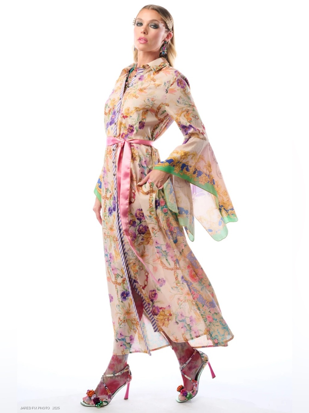 💐NWT! Aratta Floral Miami Duster in Tea Wash with Satin Belt